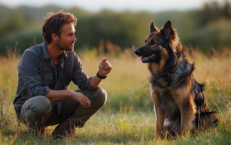 owner training his dog