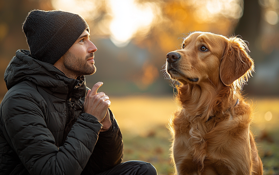 beginner training his dog