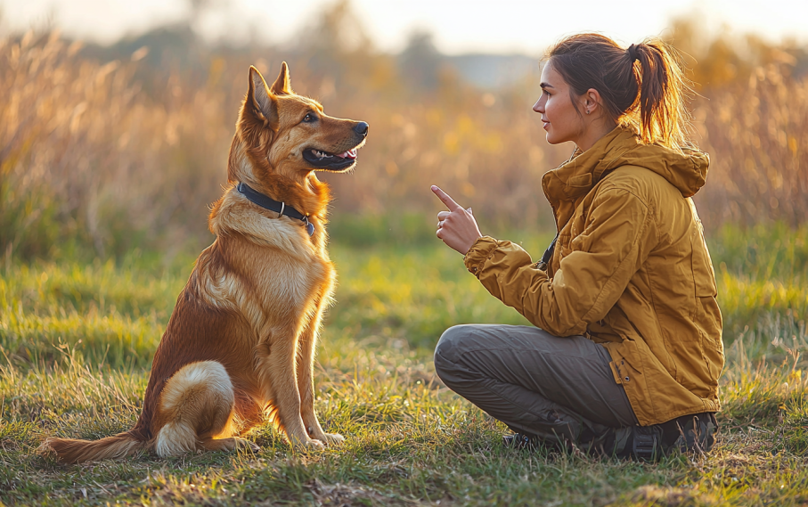 owner training her dog