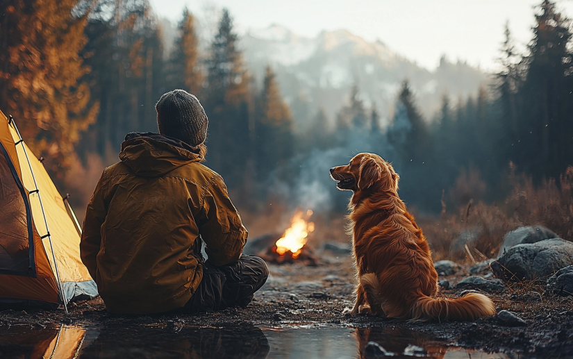 A dog camping 