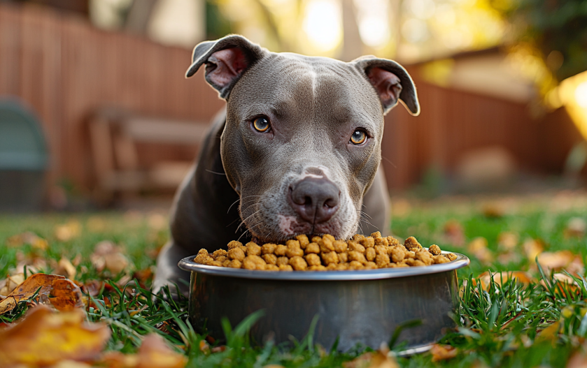 PIT BULL DOG EATING DRY FOOD