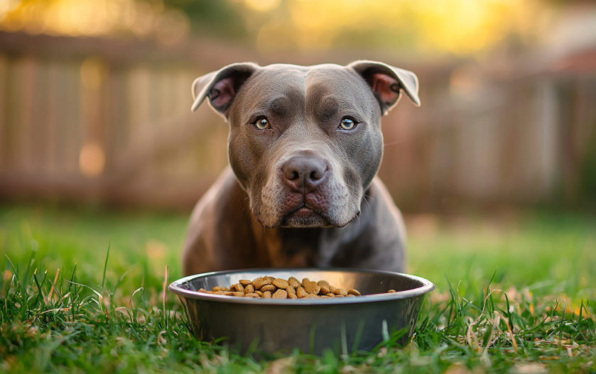 PIT BULL EATING DRY FOOD