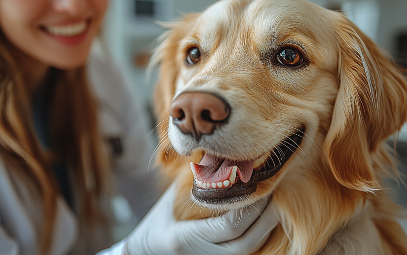 a veterinarian checking dog's teeth