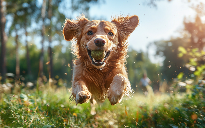 A dog fetching a ball