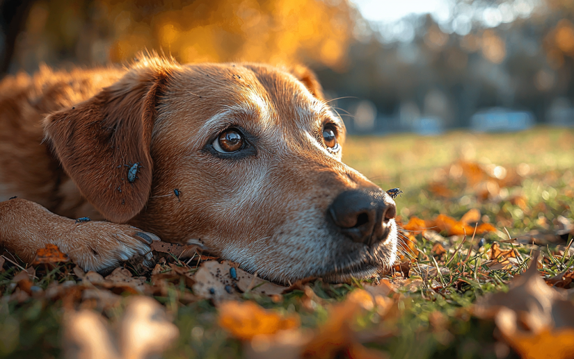 a dog suffering from fleas and ticks