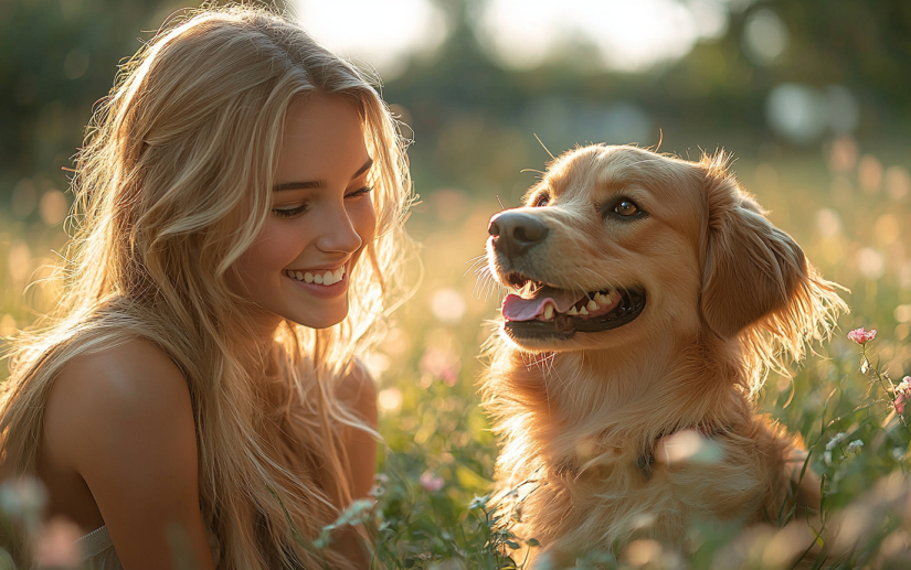 owner rewarding her dog