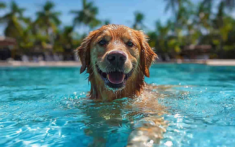 A dog swimming in a pool