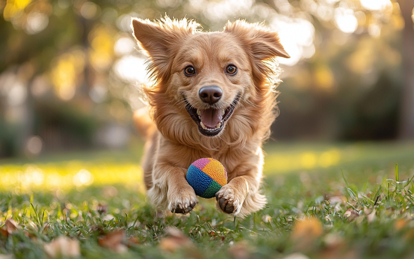 A dog playing with a toy