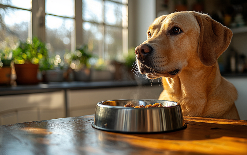 dog eating good wet food