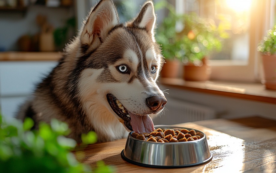 Dog eating healthy Grain-free food