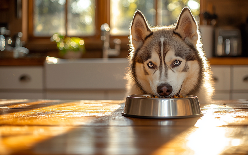 beautiful Dog eating Grain-free food