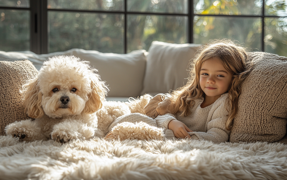 beautiful girl with her hypo allergenic dog