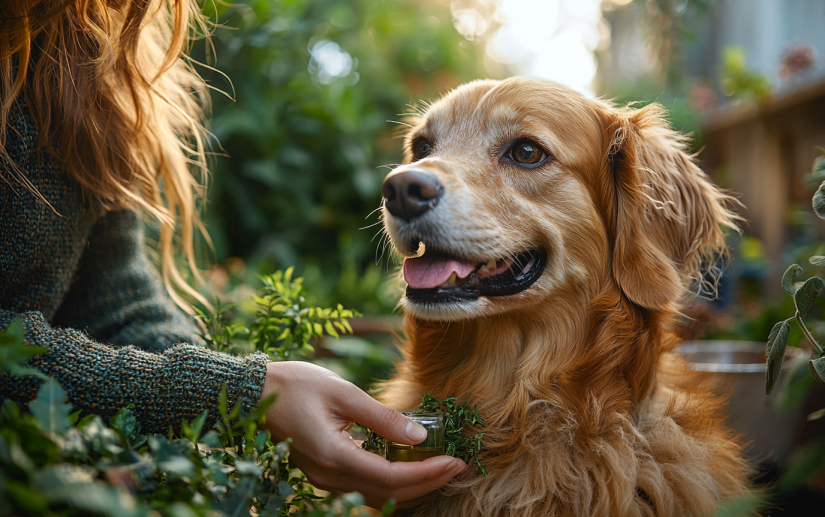 Owner giving her dog a natural remedy