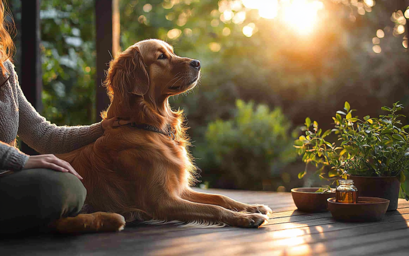 Owner applying a natural remedy on her dog