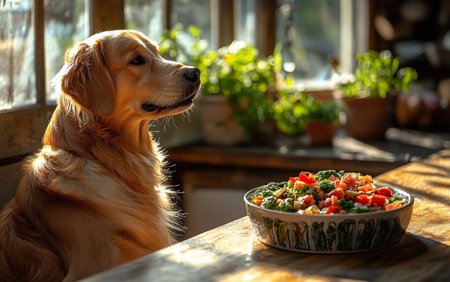 Dog eating organic food