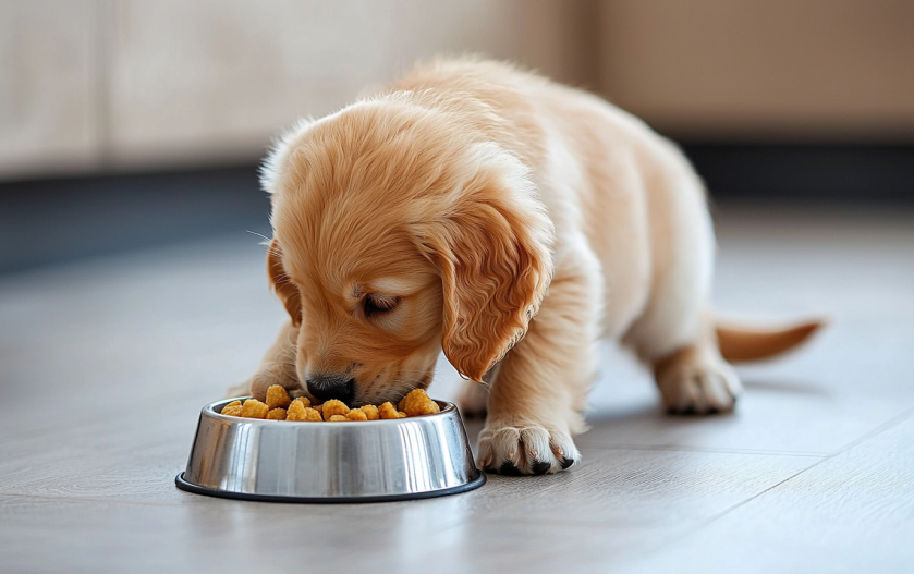 Puppy eating its food