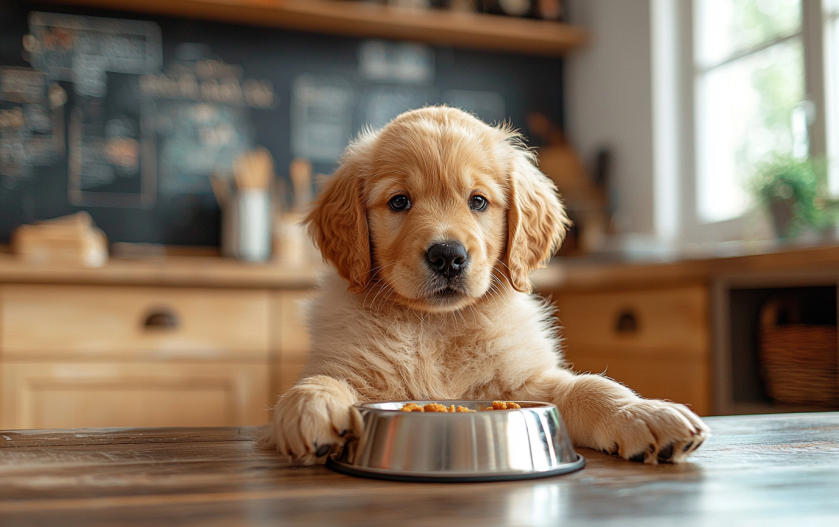  golden retriever Puppy eating its food