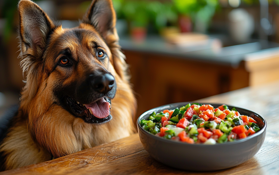 Dog eating healthy Food with Probiotics