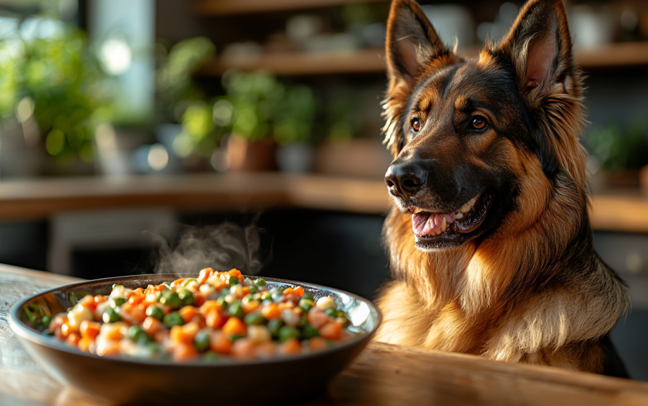 Dog eating Food with Probiotics