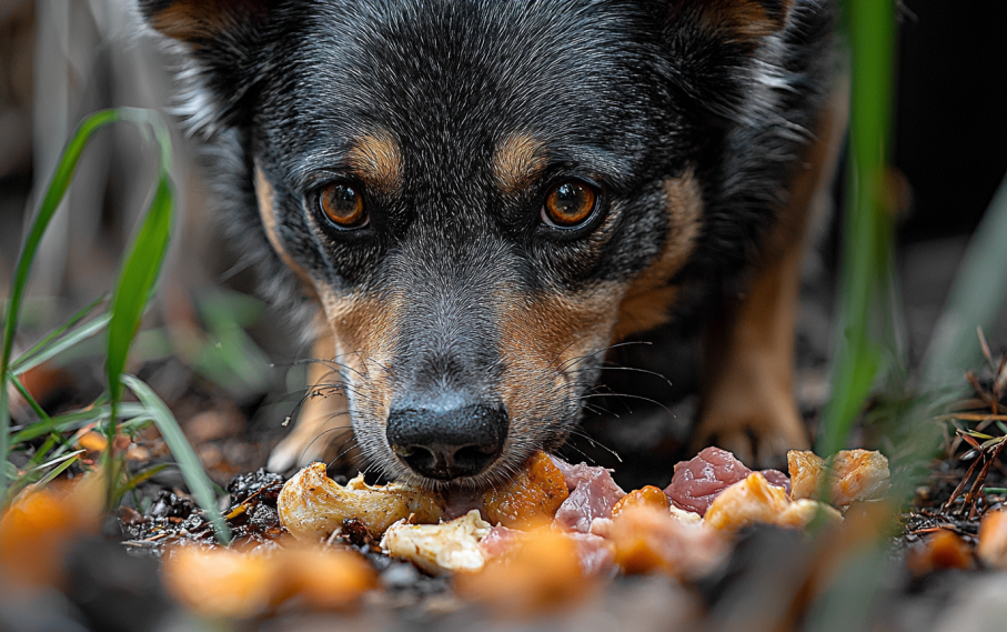 Australian Cattle Dog eating raw food