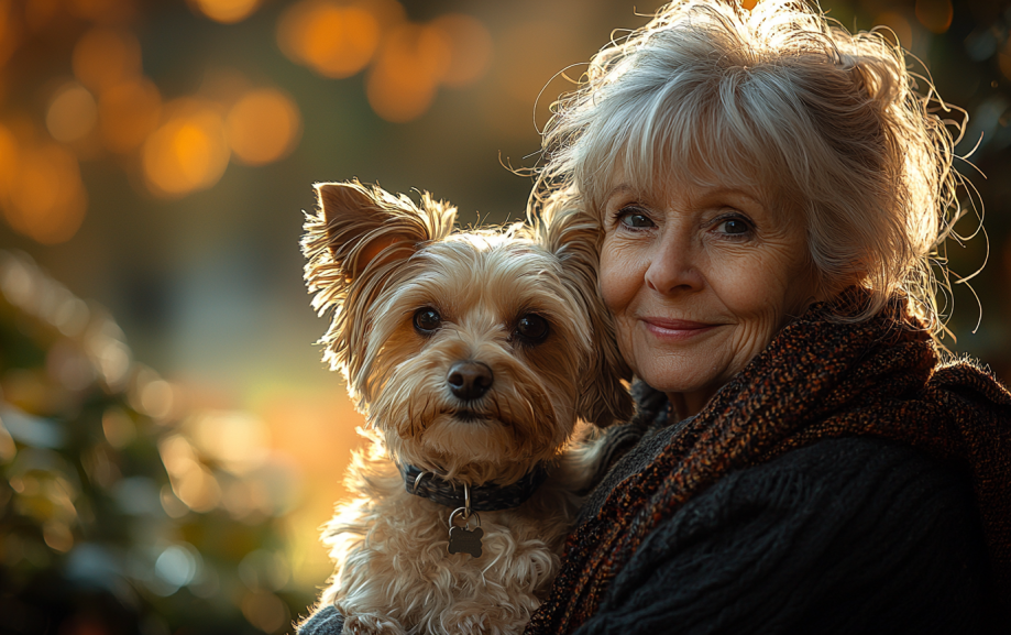 beautiful senior woman with her dog