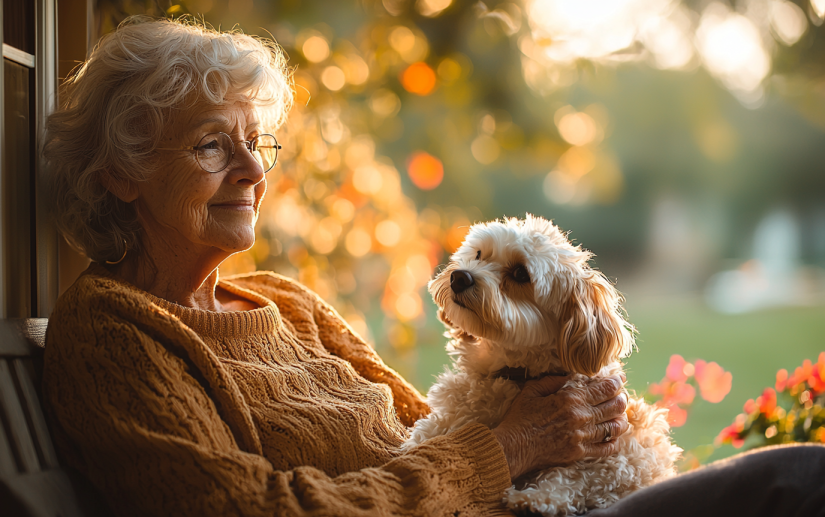 old woman with her puppy