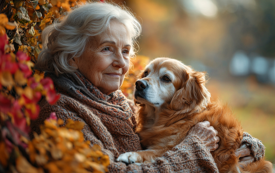 beautiful senior woman and her dog