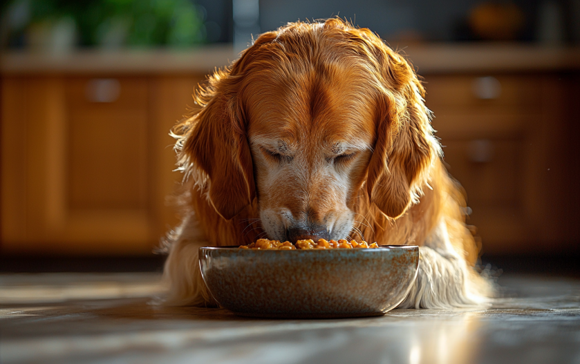 elderly dog eating its food