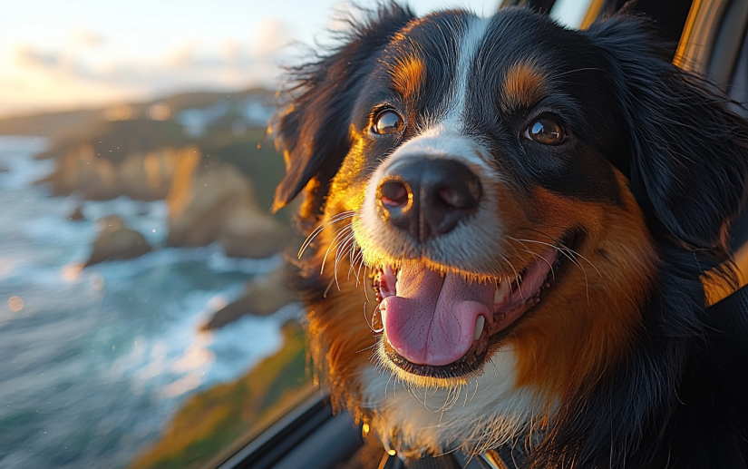 a dog enjoying traveling by the sea