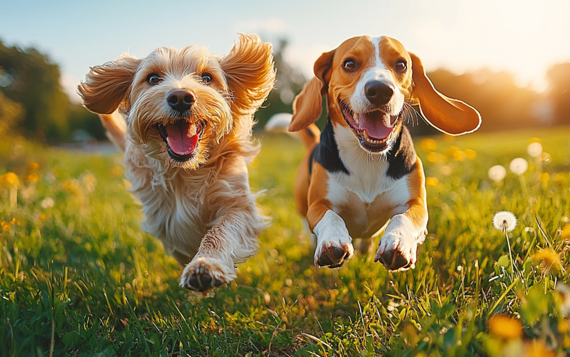 DOGS PLAYING IN A PLAY DATE