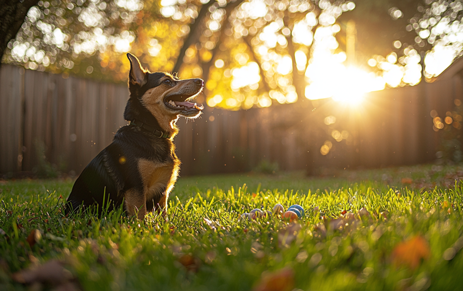 A dog barking in the backyard