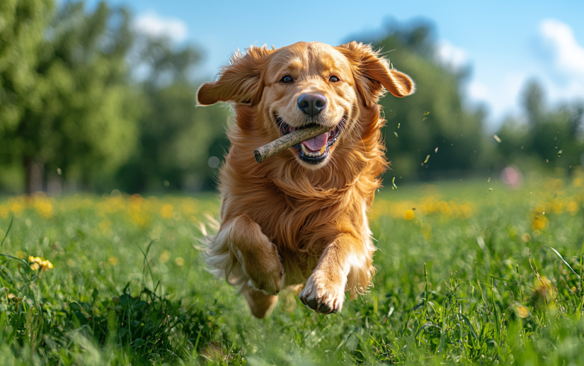 A dog fetching a stick