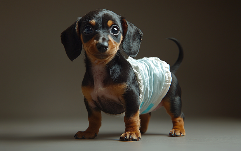 A Dog with diapers