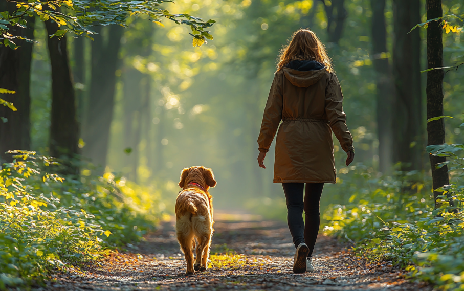 dog and owner walking 