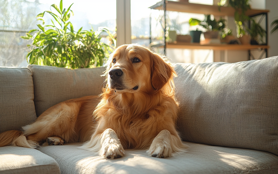  healthy senior dog sitting on a couch