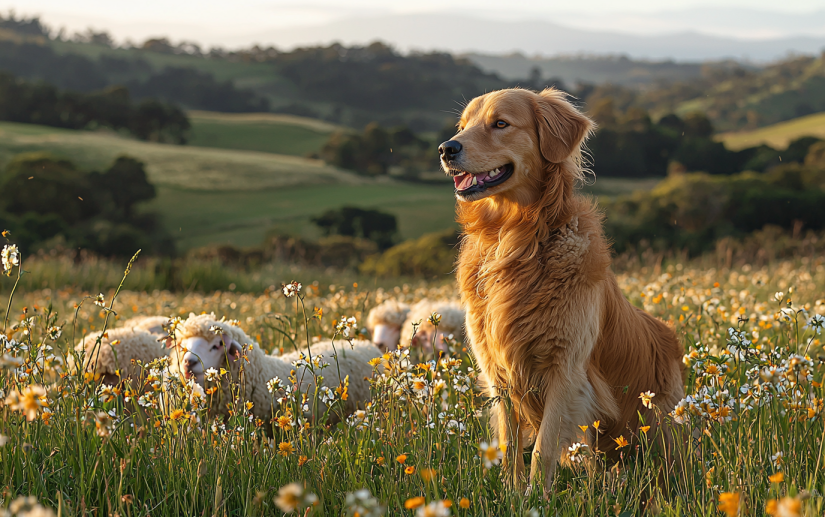 A dog herding sheep