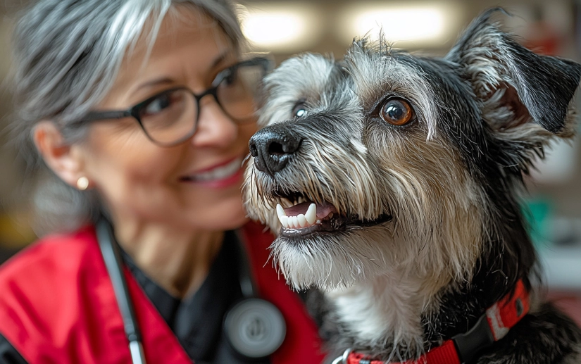  a dog getting its teeth checked