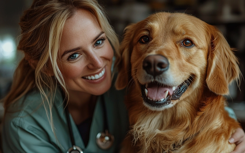 veterinarian checking a dog's teeth